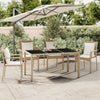 Teodosea Gartentisch beige (gehärtetes Glas, Polyrattan)
