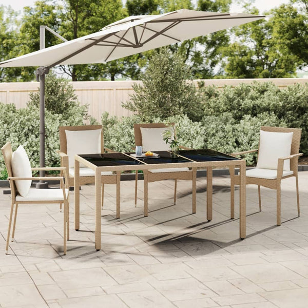 Teodosea Gartentisch beige (gehärtetes Glas, Polyrattan)