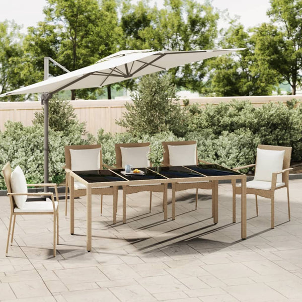 Teodosea beiger Gartentisch (Gehärtetes Glas / Polyrattan)