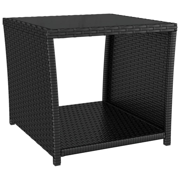 Schwarzer Beistelltisch Briceag (Polyrattan / gehärtetes Glas)