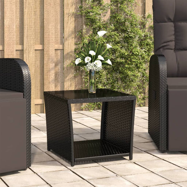 Schwarzer Beistelltisch Briceag (Polyrattan / gehärtetes Glas)
