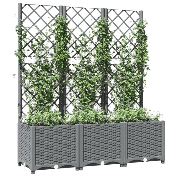 Hellgrauer Blumenkasten mit Spalier Ticu 120x40x136cm (PP)