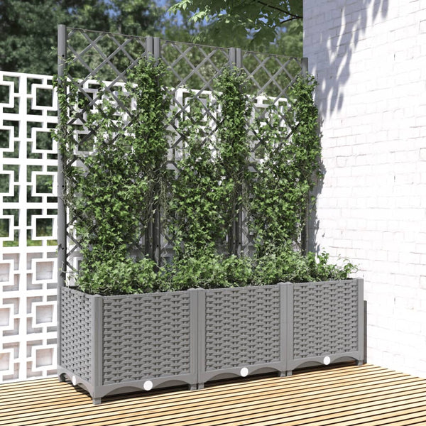 Hellgrauer Blumenkasten mit Spalier Ticu 120x40x136cm (PP)