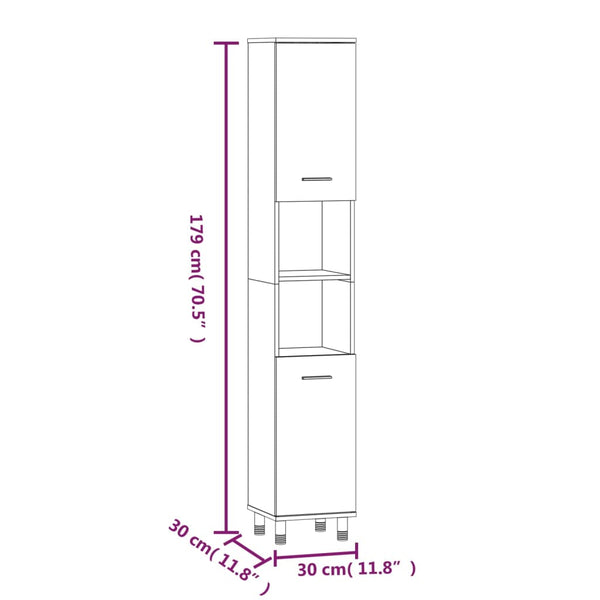 Grauer Sonoma Badezimmerschrank Staji 30x30x179cm (Holz)