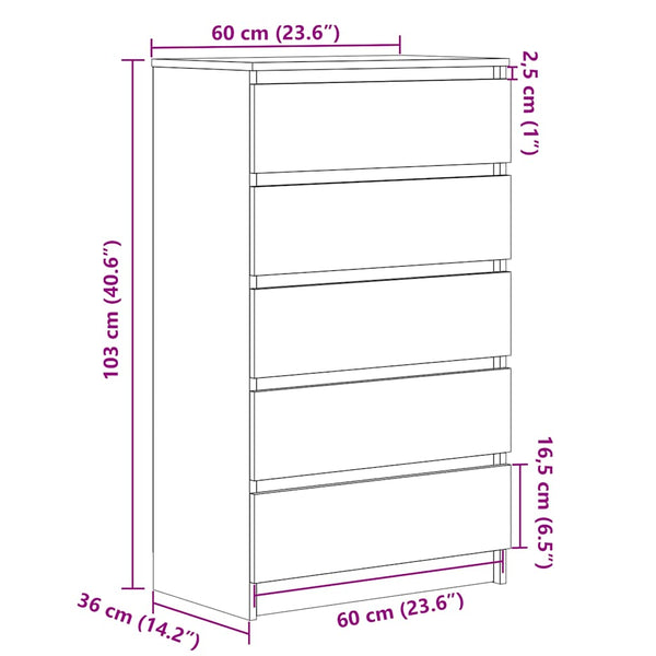 Graue Kommode Panaiti 60x36x103cm (Holz)