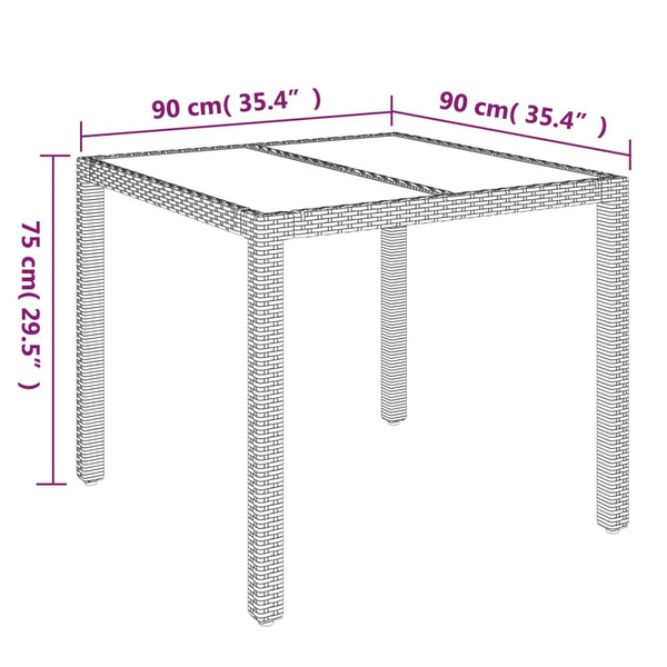 Grauer Gartentisch Gero 90x90x75cm (mit Glasplatte Polyrattan)
