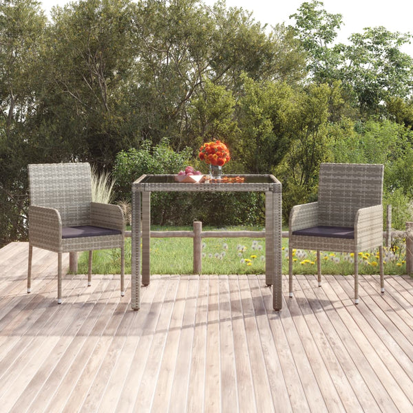 Grauer Gartentisch Gero 90x90x75cm (mit Glasplatte Polyrattan)