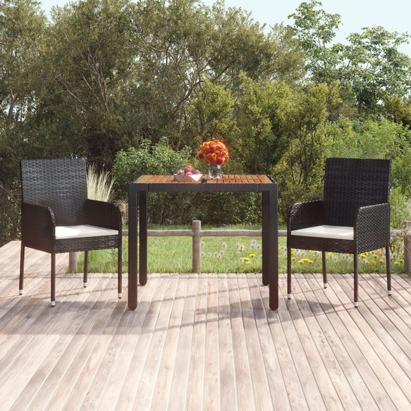 Schwarzer Gartentisch mit Holzplatte Gero 90x90x75cm (Polyrattan)
