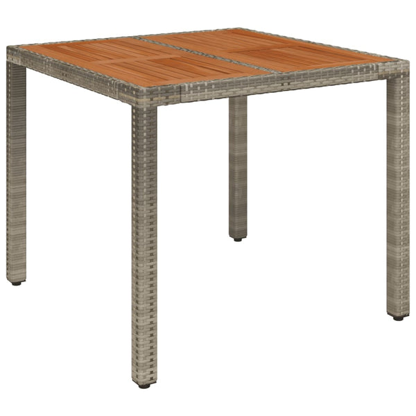 Grauer Gartentisch mit Holzplatte Gero 90x90x75cm (Polyrattan)