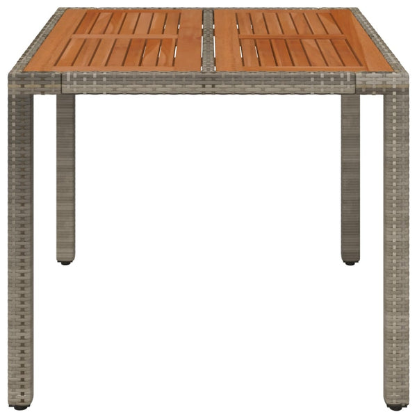 Grauer Gartentisch mit Holzplatte Gero 90x90x75cm (Polyrattan)