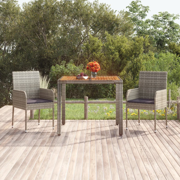 Grauer Gartentisch mit Holzplatte Gero 90x90x75cm (Polyrattan)