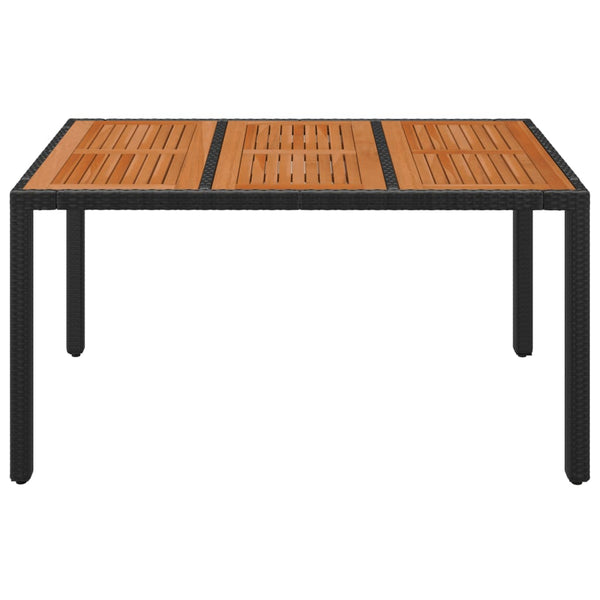 Schwarzer Gartentisch mit Holzplatte Gero 150x90x75cm (Polyrattan)