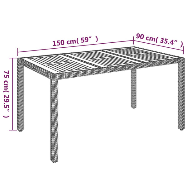 Schwarzer Gartentisch mit Holzplatte Gero 150x90x75cm (Polyrattan)