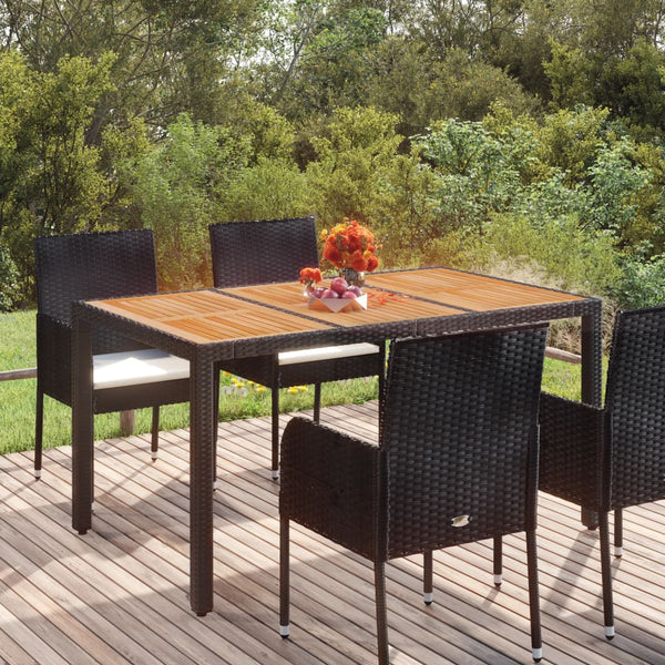 Schwarzer Gartentisch mit Holzplatte Gero 150x90x75cm (Polyrattan)