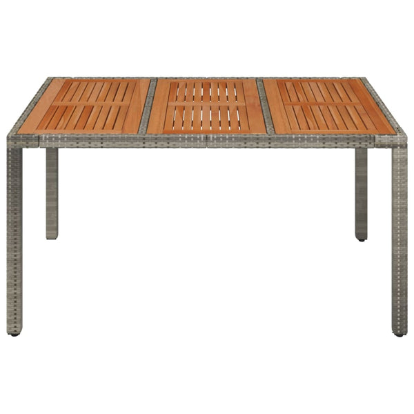 Grauer Gartentisch mit Holzplatte Gero 150x90x75cm (Polyrattan)