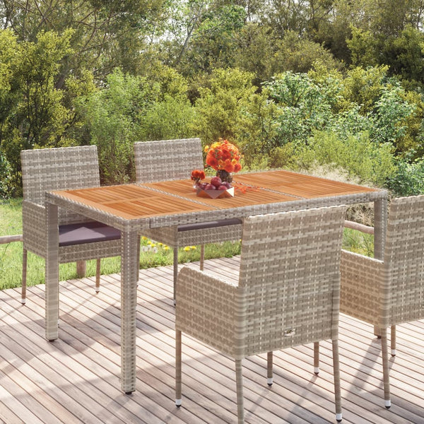 Grauer Gartentisch mit Holzplatte Gero 150x90x75cm (Polyrattan)