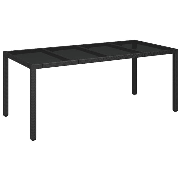 Schwarzer Gartentisch mit Glasplatte Gero 190x90x75cm (Polyrattan)