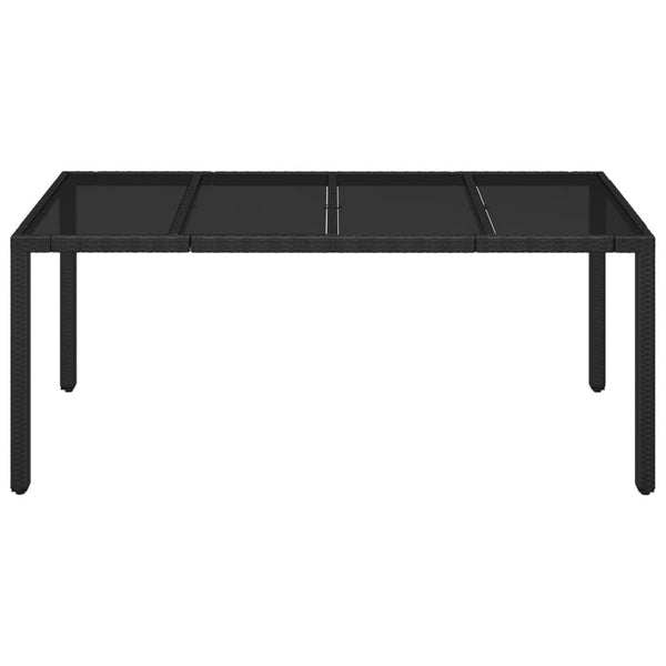 Schwarzer Gartentisch mit Glasplatte Gero 190x90x75cm (Polyrattan)