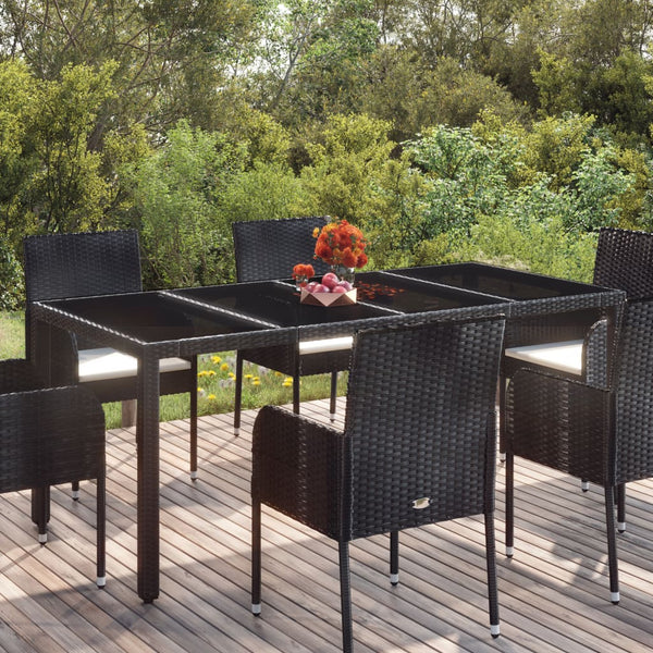 Schwarzer Gartentisch mit Glasplatte Gero 190x90x75cm (Polyrattan)
