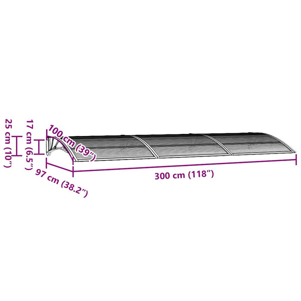 Graues Türvordach Maruleta 300x100cm (Polykarbonat)