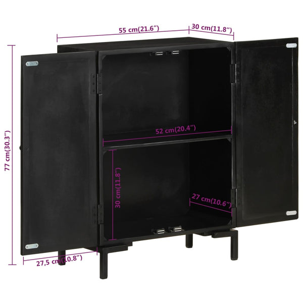 Schwarzes Sideboard Romie 55x30x77cm (Mangoholz und Eisen)