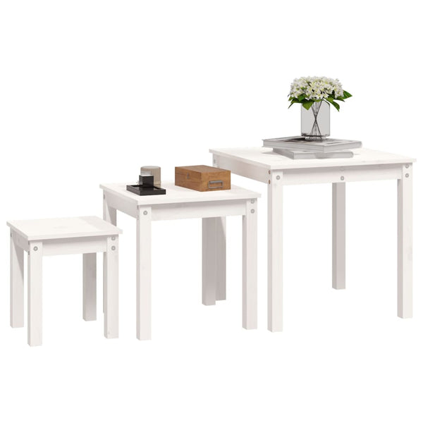 Weiße Beistelltische Parasceva (3er-Set Kiefer)