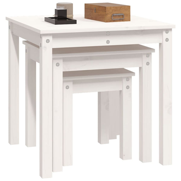 Weiße Beistelltische Parasceva (3er-Set Kiefer)