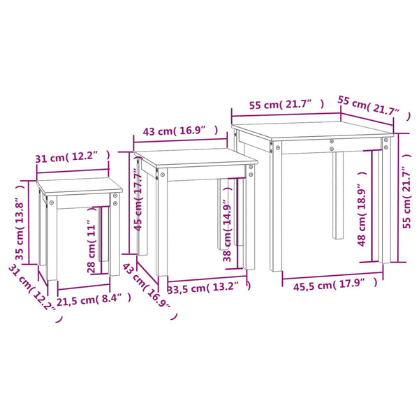 Weiße Beistelltische Parasceva (3er-Set Kiefer)