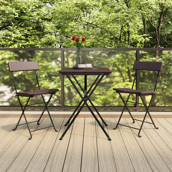Braune klappbare Bistrostühle von Facred (2 Stück Polyrattan und Stahl)