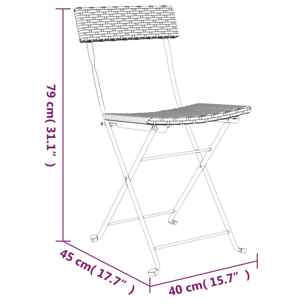Graue klappbare Bistrostühle von Facred (2 Stück Polyrattan und Stahl)
