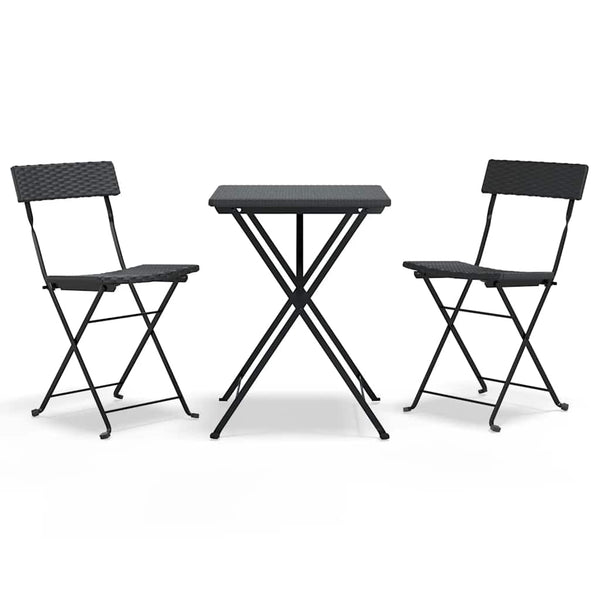 Schwarzes, zusammenklappbares Bistroset Oance (3-teilig, Polyrattan)