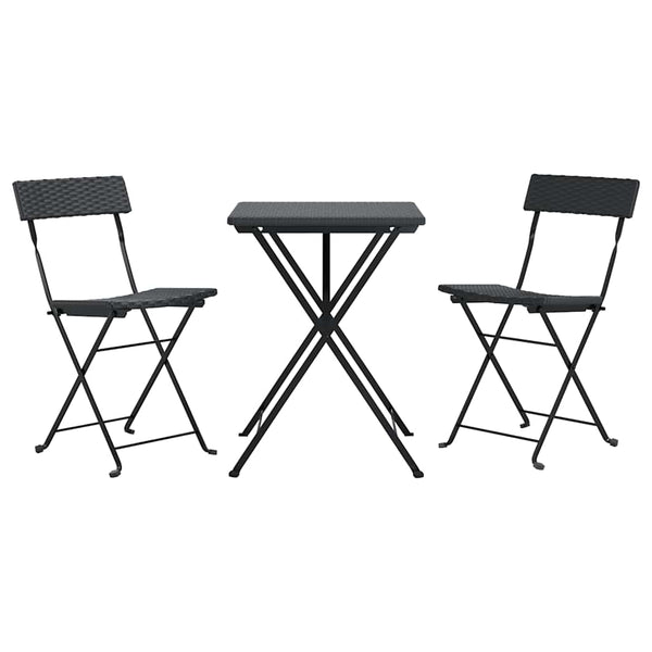 Schwarzes, zusammenklappbares Bistroset Oance (3-teilig, Polyrattan)