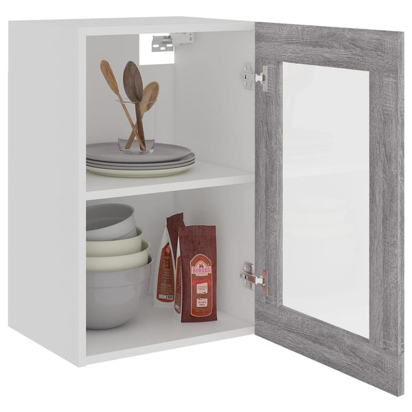 Grauer hängender Glasschrank Pompilas 40x31x60cm (Holz)
