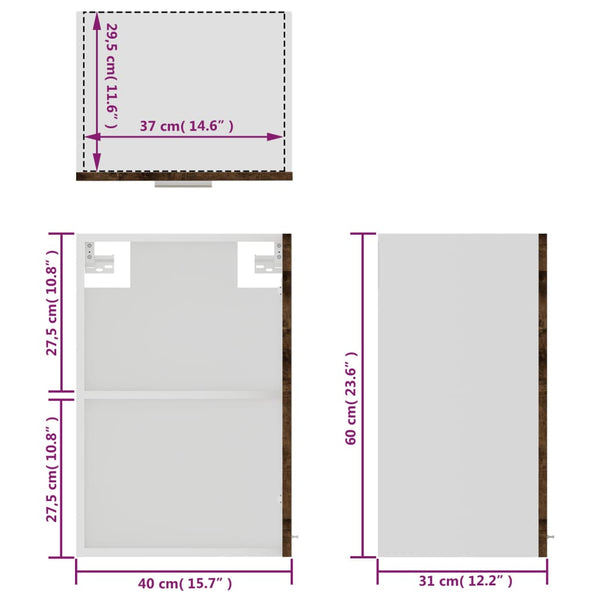 Grauer hängender Glasschrank Pompilas 40x31x60cm (Holz)