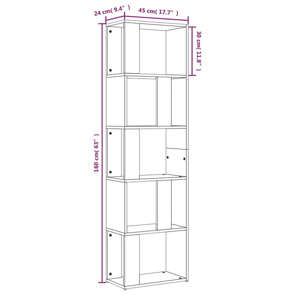 Räuchereiche-Bücherregal Filaldelfia 45x24x160cm (Holz)