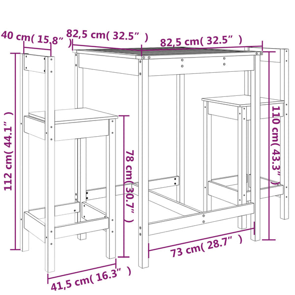 Schwarzes Outdoor-Barset Tiplon (3-teilig, Kiefer)