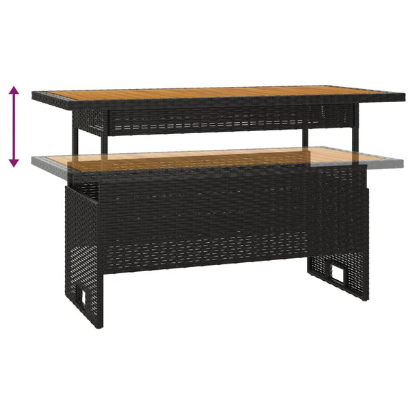 Schwarzer Gartentisch Regaip 100x50x43/63cm (Akazienholz und Polyrattan)