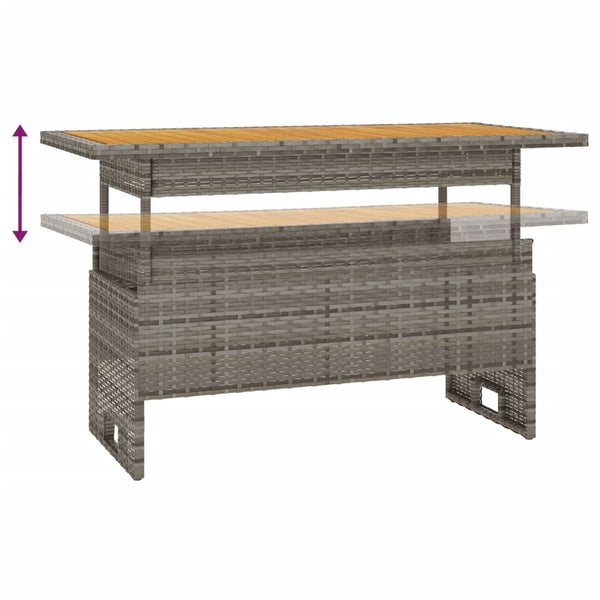 Grauer Gartentisch Regaip 100x50x43/63cm (Akazienholz und Polyrattan)