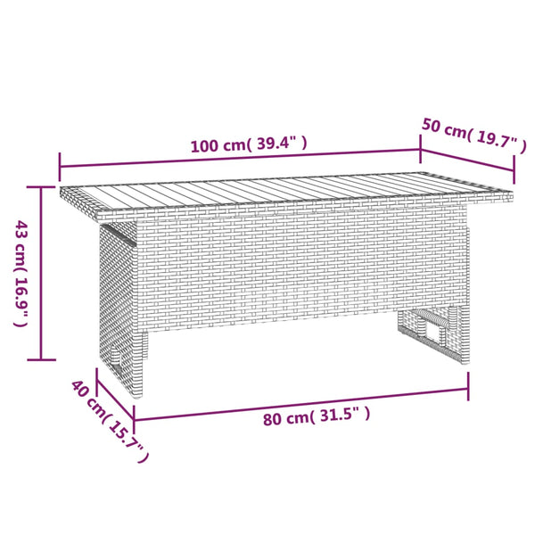 Grauer Gartentisch Regaip 100x50x43/63cm (Akazienholz und Polyrattan)