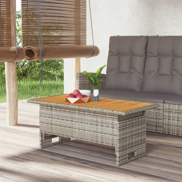 Grauer Gartentisch Regaip 100x50x43/63cm (Akazienholz und Polyrattan)