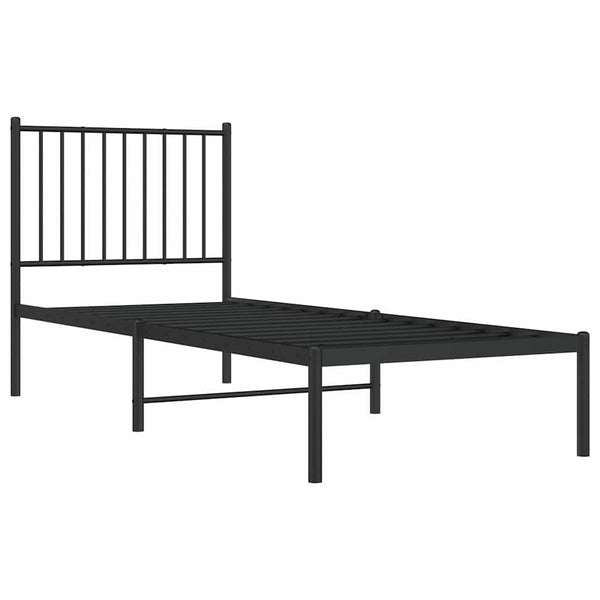 Schwarzes Metallbettgestell mit Kopfteil Necsoiu 75x190cm