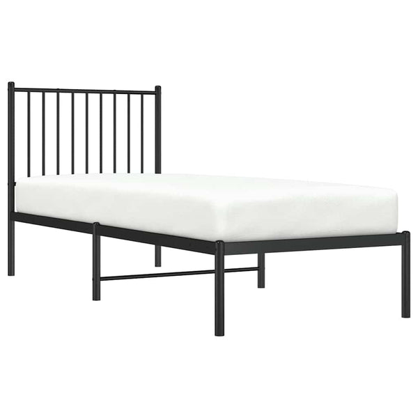Schwarzes Metallbettgestell mit Kopfteil Necsoiu 75x190cm