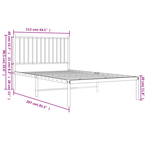 Schwarzes Metallbettgestell mit Kopfteil Necsoiu 107x203cm