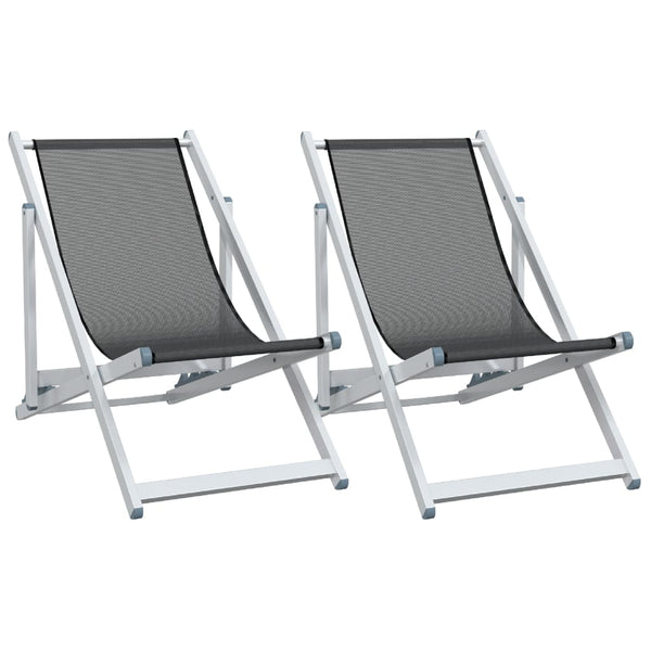 Graue, klappbare Strandstühle Zefi (2 Stück Aluminium und Textilene)