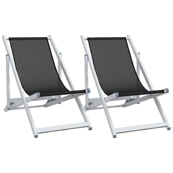 2 klappbare Strandstühle Zefi (2 x Schwarz, Aluminium und Textilene)