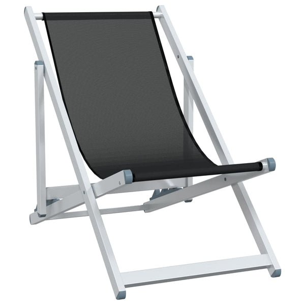 2 klappbare Strandstühle Zefi (2 x Schwarz, Aluminium und Textilene)