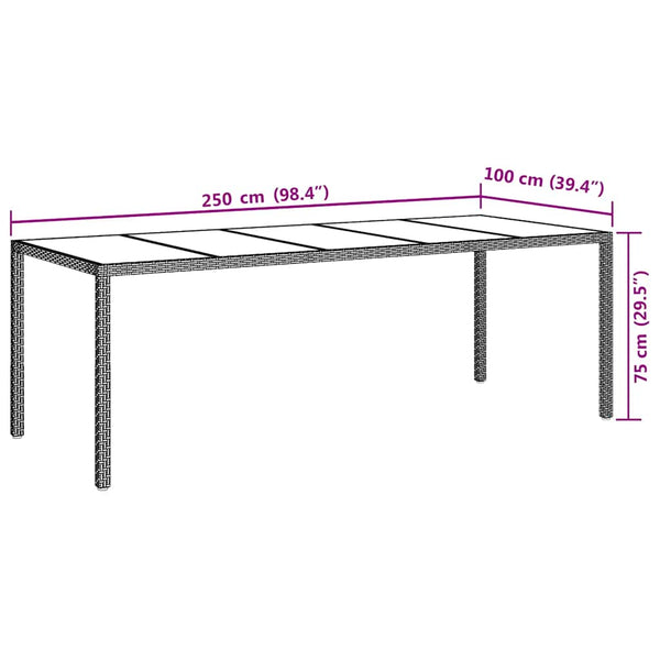 Weißer Gartentisch Iboica 250x100x75cm (Polyrattan und Glas)
