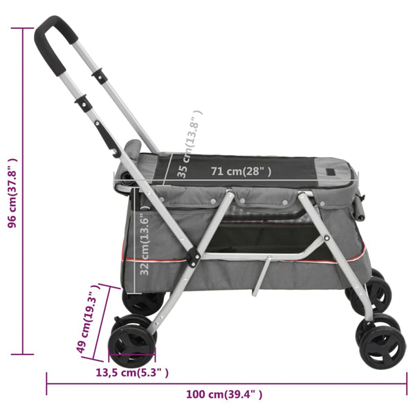 Harmaa taitettavat koiranrattaat Eama 100x49x96cm (pellavakangas)