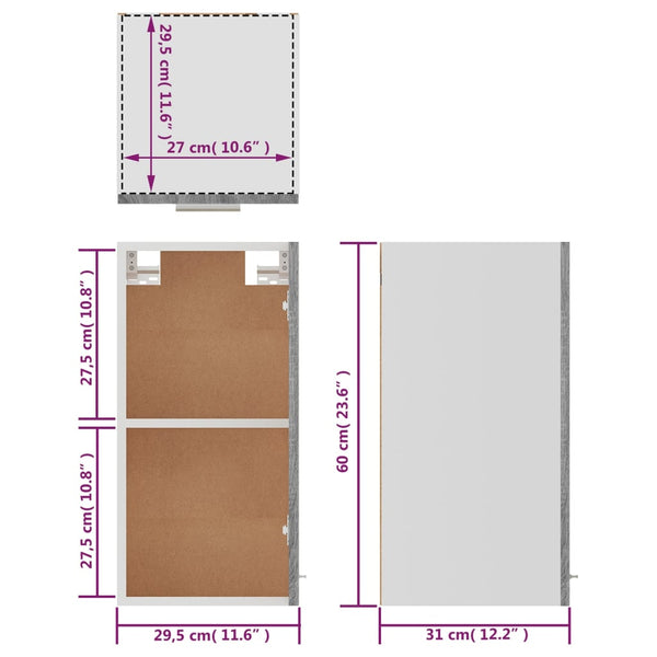 Grauer Hängeschrank Pompilas 29,5x31x60cm (Holz)