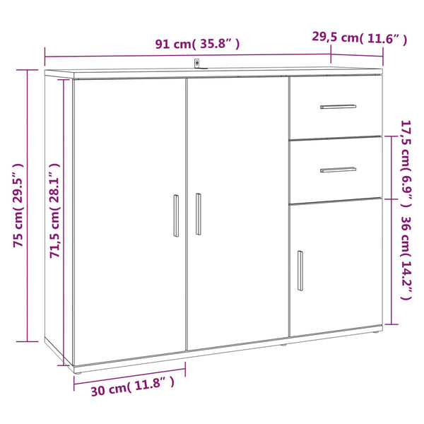 Graues Sideboard Argintel 91x29,5x75cm (Holz)